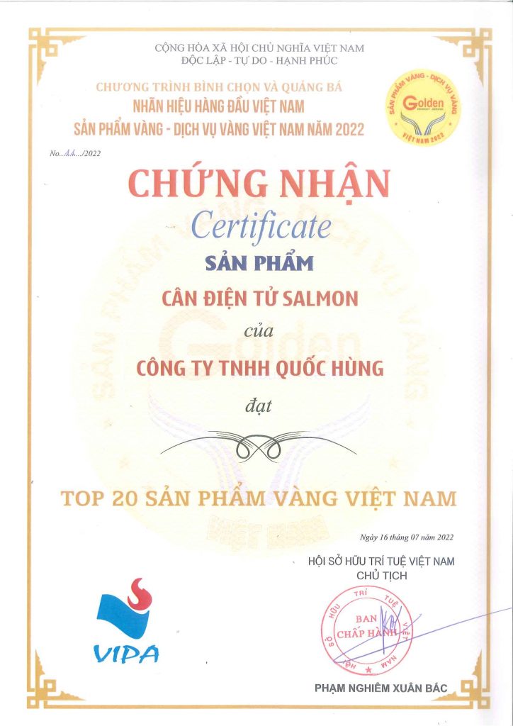Chứng nhận Top 20 sản phẩm vàng Việt Nam